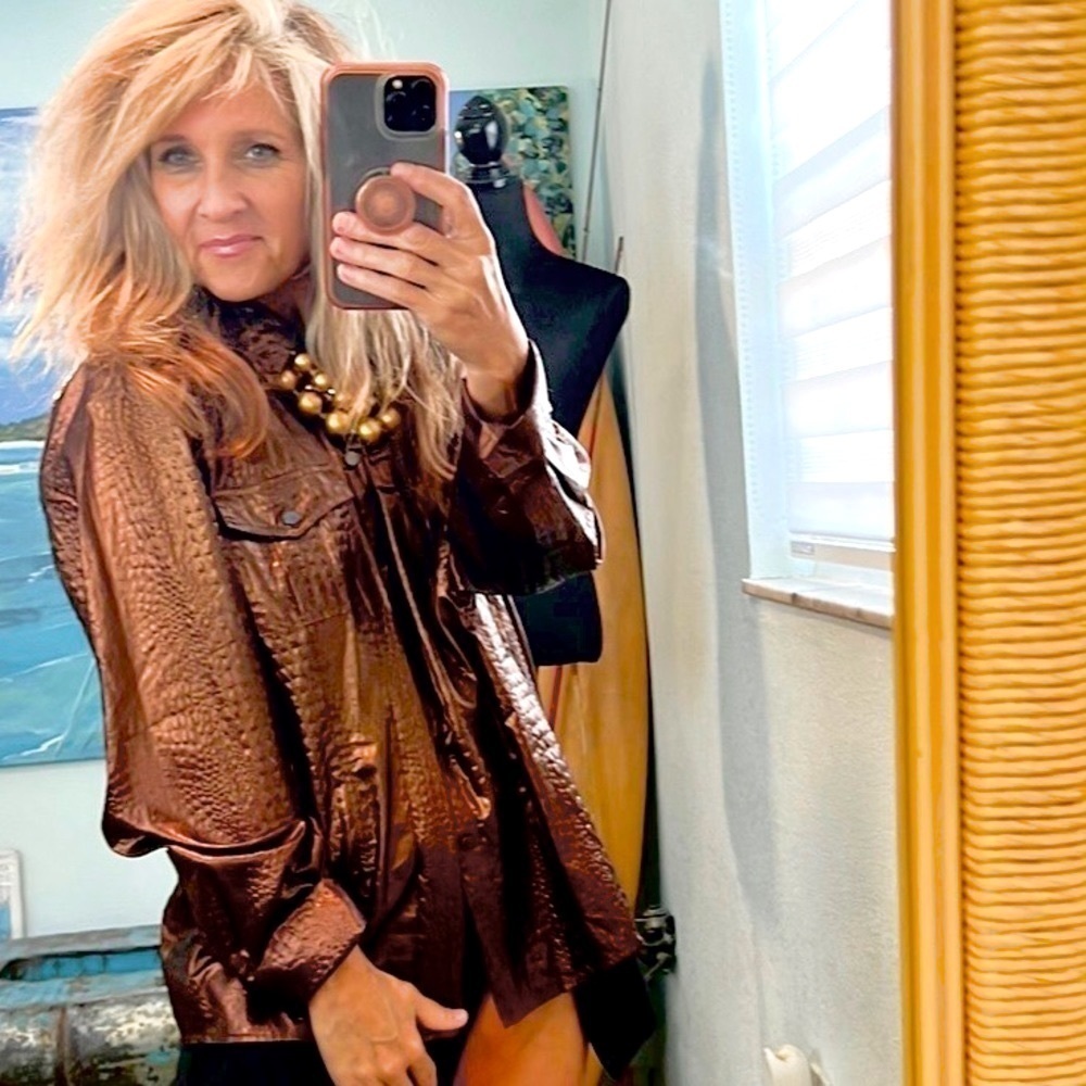 Carlisle,Metallic Bronze Lurex Shimmer Statement Jacket Liteweight Evening SizeL - Picture 3 of 15
